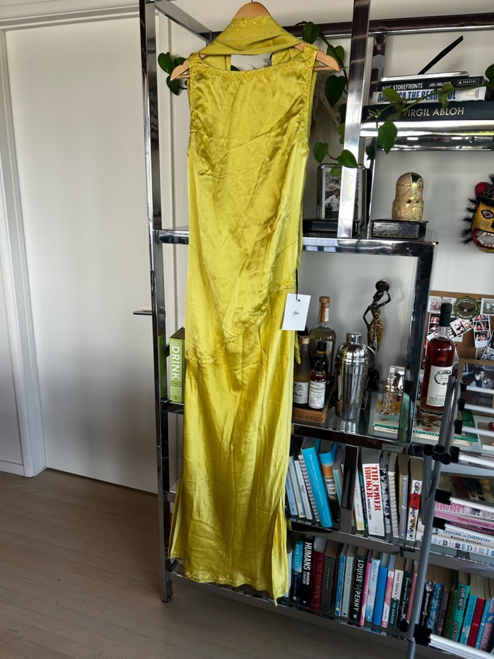 NWT Nina Silk Dress in Chartreuse, Yellow the Label
